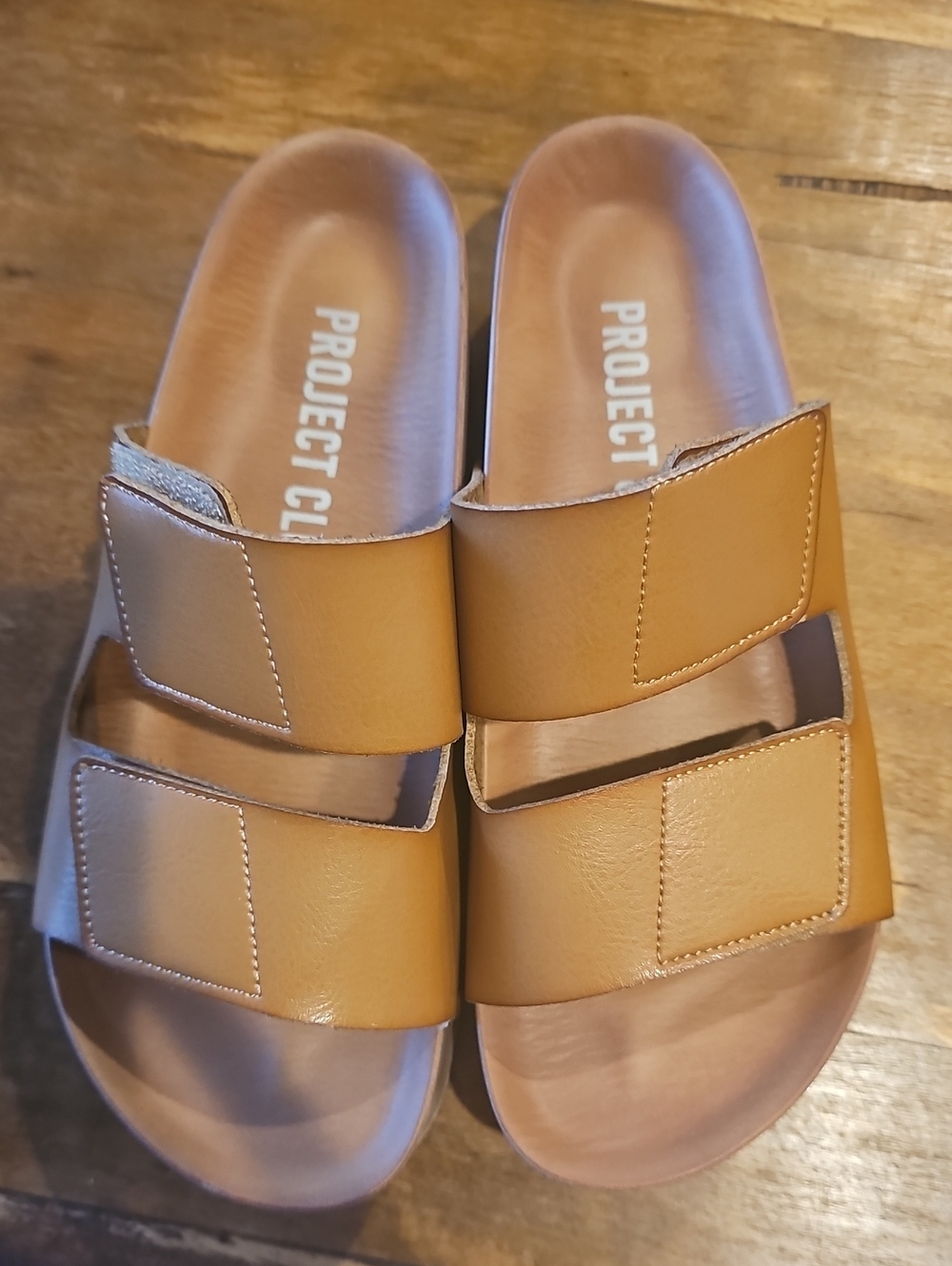 New! Project Cloud Women's Tan Leather Slide Sandals_size 8